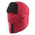 Rote Winter Uschanka Mütze mit schwarzem Kunstfellfutter und winddichter Gesichtsmaske - Verstellbar / Rot