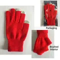 Thick red knit gloves with three-finger touchscreen tips and warm fleece lining - Bright Red Brushed