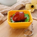 Realistic braised chicken food keychain in a yellow square bowl with metal keyring - Roasted Chicken / Diameter 6.5cm, Height 3cm
