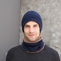 Ensemble hiver homme avec bonnet tricoté bleu marine et tour de cou polaire - Bonnet Et Tour de Cou / Bleu Marine