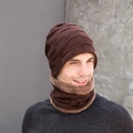 Ensemble bonnet et tour de cou en tricot marron café pour homme avec doublure polaire chaude - Bonnet Et Tour de Cou / Café