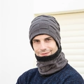 Ensemble bonnet et tour de cou en tricot gris foncé avec doublure en polaire noire - Bonnet Et Tour de Cou / Gris