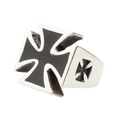 Anillo de cruz de acero inoxidable pulido con detalles de esmalte negro y acabado plateado - US 7 / Color Acero Epoxi (07304)