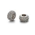Handmade silver copper spacer beads with paved clear zircon for DIY jewelry making - Silver