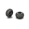 Black plated wheel spacer beads with sparkling white zircon pave for DIY jewelry making - Gun Black