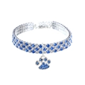 Elastic rhinestone pet collar with blue and white crystals and silver paw pendant - Blue & White Mixed