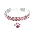 Collar para mascotas con pedrería rosa y blanca y colgante de huella en metal plateado - S (20+5cm) / Mezcla Rosa y Blanco