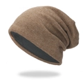 Gorro de punto grueso en marrón con forro gris oscuro para el calor exterior - Talla única / Caqui