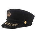 Black wool navy captain hat featuring gold crown embroidery and anchor side buttons - 58cm / Black