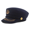 Navy blue wool captain hat featuring gold crown embroidery and metallic anchor buttons - 58cm / Navy Blue