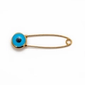 Detaillierte Nahaufnahme der goldenen Evil Eye Sicherheitsnadel mit blauem Glücksaugen - Blau (EY6571MI01)