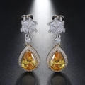925 silver earrings with yellow teardrop gemstone and star zircon stud detail - Flower Water Drop Gem Dangle / Yellow Gem Star Moon (SE39)