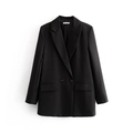 Detailed close-up of a women's black double-breasted blazer with notch lapels and pockets - S / Classic Black