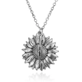 Poliertes silbernes Sonnenblumen-Medaillon mit graviertem Anhänger und passender Silberkette - Antiksilber