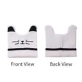 White baby knitted cat ear beanie with black ribbed trim and whiskers, front and back view - Kids Cat Knitted Hat