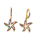 Starfish huggie drop earrings in gold finish with vibrant colorful pavé zircon stones - Large Starfish / Gold