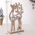 Hollow wooden Christmas deer ornament with forest silhouette scene on stable base - Large