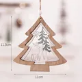 Hollowed natural wood Christmas tree ornament with reindeer and snowflake details - Deer Tree Ornament HF-19C106