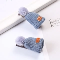 Paio di graziose mollette mini cappelli a maglia con pompon grigi ed etichette - Blu Grigio