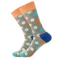 Détail de chaussettes mi-mollet grises à pois colorés et revers côtelés orange vifs - Taille 38-45 / Orange Clair à Pois