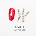 Macro detail of long nail art charms with pearls and rhinestones, size 3.5x10.7mm - Pearl and Rhinestone Combination Style (3174) / 10 Pieces Pack