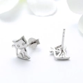 Detail of S925 sterling silver cat earrings showing front zircon and rear 925 hallmark - SE107-P-Silver Zircon Eye Cat