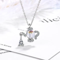 Elegante collar con colgante de tetera de cristal aurora con cadena de plata para mujer - Colgante + Cadena