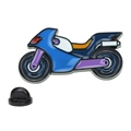 Broche moto en émail bleu avec base argentée et fermoir en caoutchouc noir - Moto de Course Bleu-Violet (A00404)