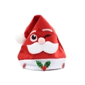Red velvet Santa hat with white fur trim and embroidered cartoon Santa Claus face - Smiley Face Design (for Children)