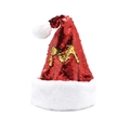 Sparkly red sequin Christmas hat with white plush trim and gold snowflake patterns - Sequined Hat