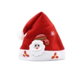 Red velvet Christmas hat for kids featuring 3D Santa Claus and white snowflakes decor - Santa Claus