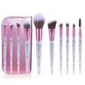 9-piece makeup brush set with glitter handles and pink metallic storage pouch - 10pcs - Glitter Quicksand With Bag