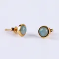 Minimalist gold-plated round earrings featuring light blue-green translucent gemstones - Amazonite