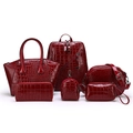 Set da 6 pezzi bordeaux con borse e zaino in pelle di coccodrillo dalla finitura lucida - Set da 6 pezzi / Rosso