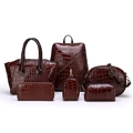 Ensemble 6 pièces bordeaux foncé effet crocodile avec sac à dos et sacs à main de luxe - Ensemble de 6 pièces / Marron