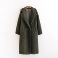 Detail of dark green lamb wool teddy coat featuring large lapels and plush texture - S / Tops / Dark Green