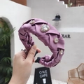 Elegant purple satin braided headband with heart-shaped rhinestones in a vintage style - Pink