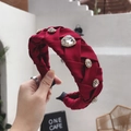 Elegant wine red satin headband with woven design and sparkling faux crystals - Burgundy