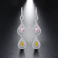 Elegant 925 silver drop earrings featuring pear-cut pink and yellow stones and white zircons - Long Two-Tone Drop / Pink Yellow Gem (SE49)
