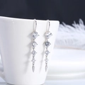 Elegant S925 sterling silver long linear tassel earrings with sparkling zircon stones - Linear Zirconia Hook / Gradient Zirconia (SE52)