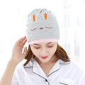 Gray knitted maternity hat with cute rabbit bunny ears and pink trim for postpartum - Long Ear Rabbit / Gray
