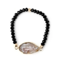 Facettiertes schwarzes Kristallperlenarmband mit natürlichem Druzy-Achat und Goldrand - Druzy Achat/Schwarze Perlen