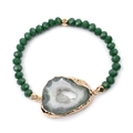 Faceted green crystal beaded bracelet featuring a natural druzy agate slice with gold trim - Green Druzy/Green Beads