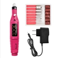 Portable pink electric nail drill kit with power adapter and professional metal bits set - US Plug / Rose Red