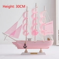 Pink wooden Mediterranean sailing boat model decoration with white masts, height 30cm - Pink 30cm