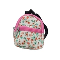 Detail of floral mini backpack coin purse keychain with pink zippers and canvas texture - Small Floral Pink