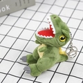 Porte-clés dinosaure T-Rex en peluche verte avec anneau en métal pour sacs et clés - 14 cm (avec chaîne de perles) / vert clair