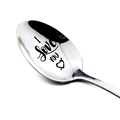 Polished stainless steel long handle spoon with I Love You engraving and heart design - I LOVE YOU