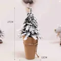 Mini albero di Natale innevato da 27cm con base in carta kraft per decorazioni festive - Mini Albero ST16-T270A (27CM)