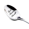 Silver stainless steel long handle spoon with Good Morning Beautiful engraved art - Good Morning Beautiful